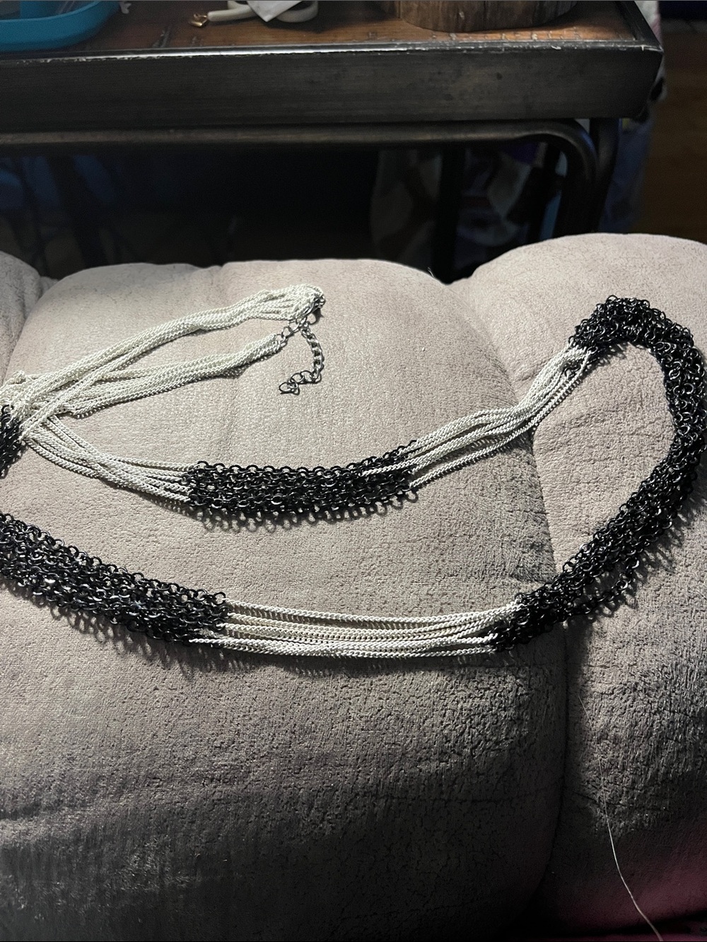 Multi-Strand Silver and Black Statement Necklace - Women Jewelry 1536